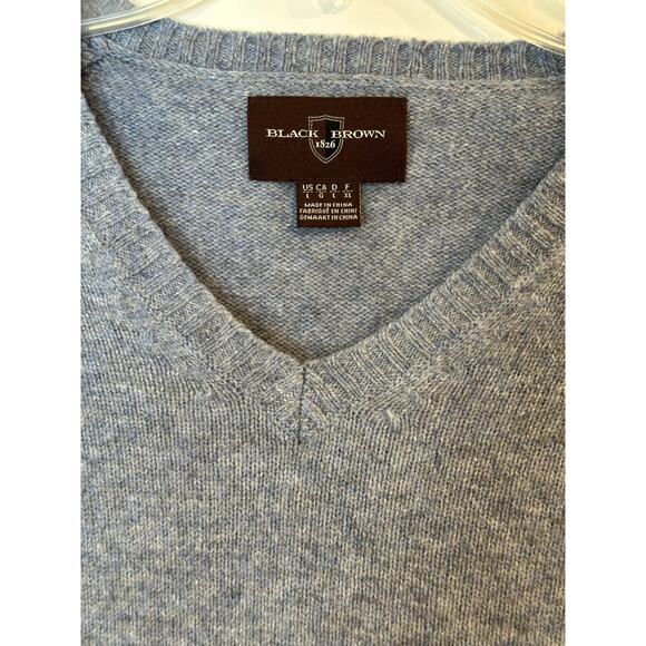 Black Brown 1826 Light Blue V-neck Sweater 100% Lambs Wool Men’s Large - Picture 5 of 7